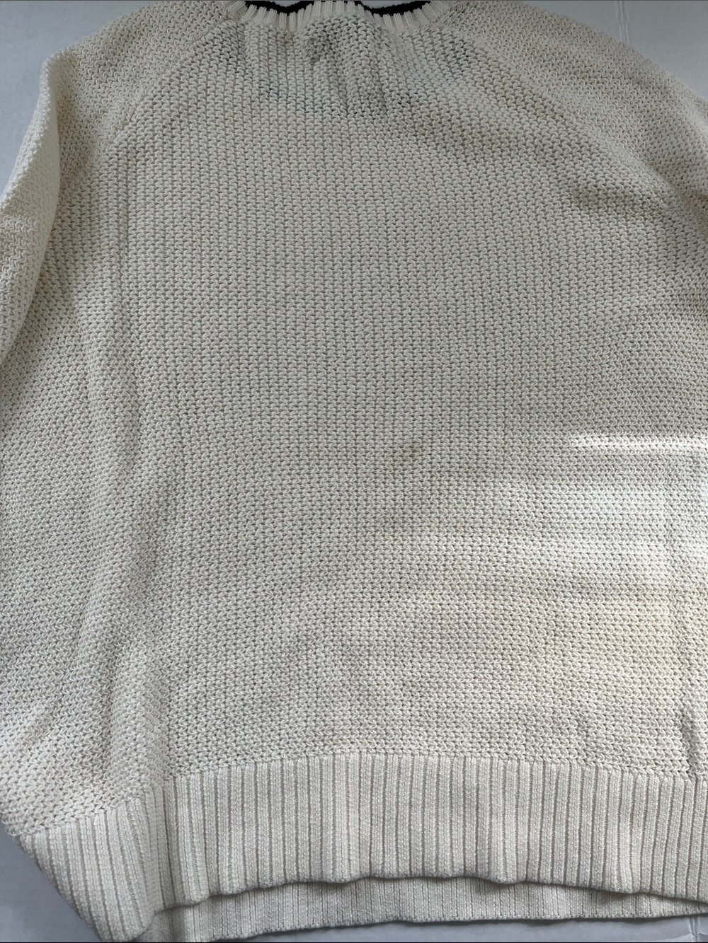 LOFT Cream Crewneck Sweater with Black Trim and Sleeve Bow - Picture 3 of 4
